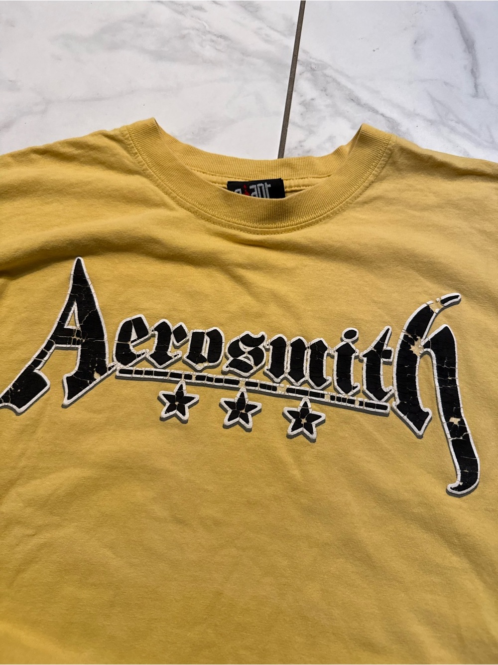 Vintage Aerosmith Star Graphic Giant 90s y2k Band Shirt Yellow Size Large Grunge - Picture 2 of 5